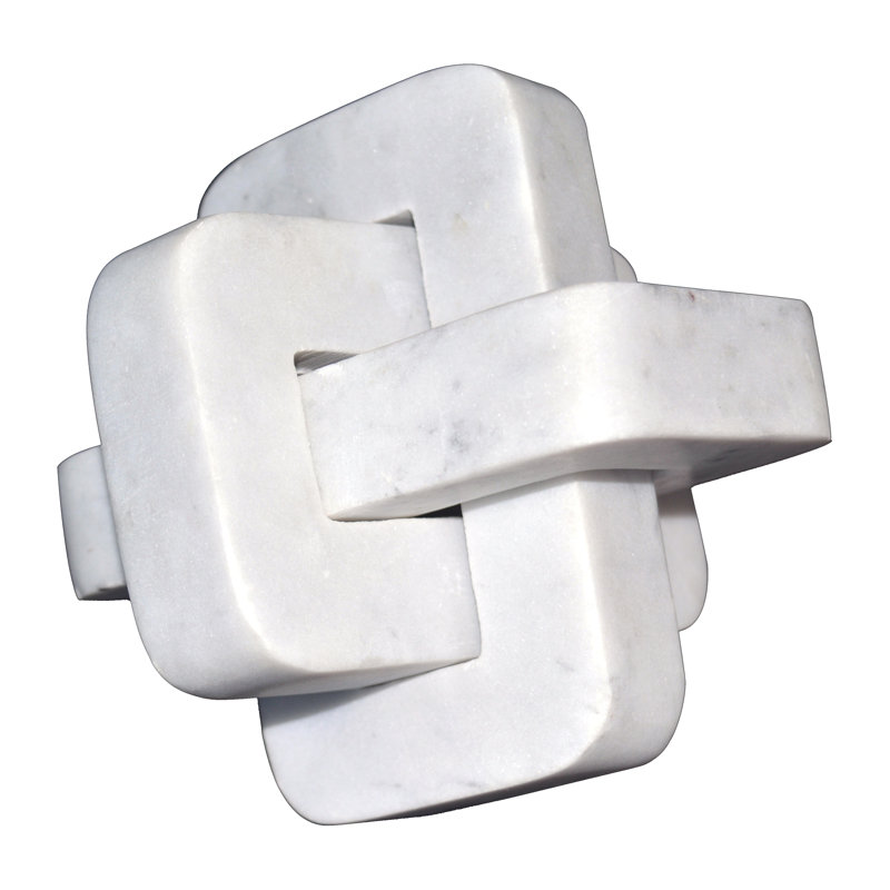 5" Marble Geometric Orb - Contemporary Abstract Interlinking Geometric Shape - 5" x 5" x 5", White