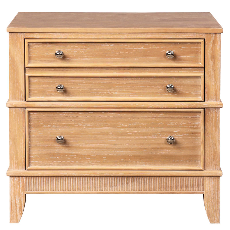 Commode de chambre à coucher à 3 tiroirs - bois massif, couloir feutré naturel, couleur naturelle, peu encombrant, Naturel
