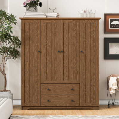 Armoire penderie 4 portes avec 2 tiroirs