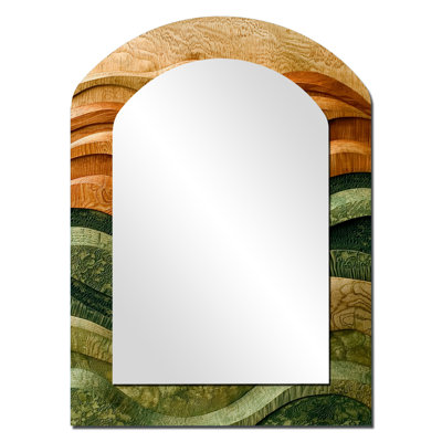 «Green Ploughed Earth Abstract Landscape I - Farm La Arch», miroir mural asymétrique traditionnel, impression sur métal