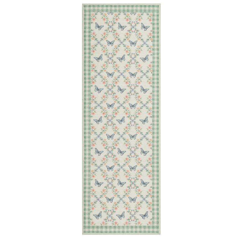Machine Washable Modern Butterfly Floral Rug Non Slip Non Shedding Low Pile Rug Ultra-Soft Throw Floor Cover Foldable Indoor Carpet for Living Room Bedroom Guest Room Playroom Nursery