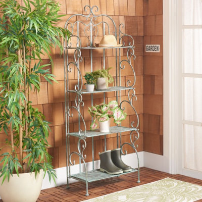 Modern Delmonte 24.8'' W Metal Shelving Unit – Stylish Outdoor 4-Tier Iron Shelf for Patio & Balcony