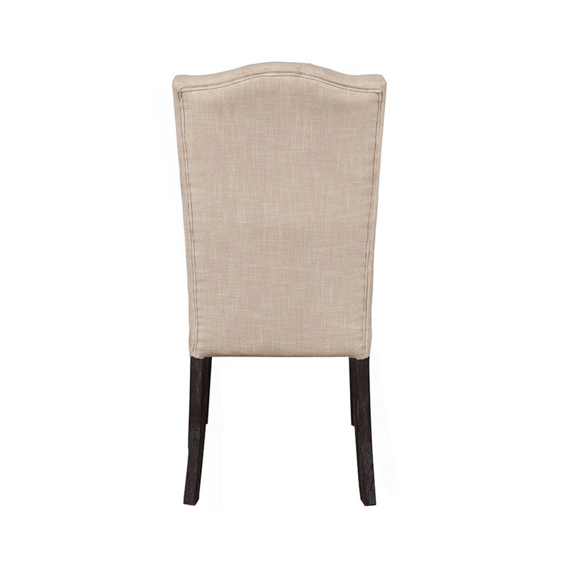 Ensemble de 2 chaises de salle à manger rembourrées en lin avec dossier capitonné, beige et espresso vieilli