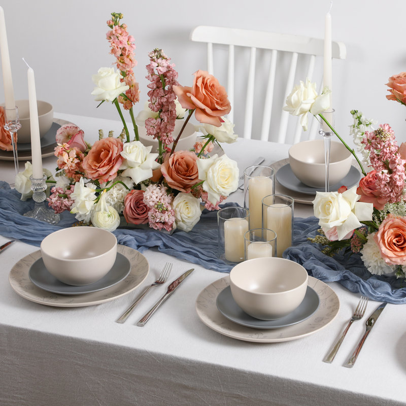 Stone Lain Camelia 12-Piece Dinnerware Set Stoneware, Gray