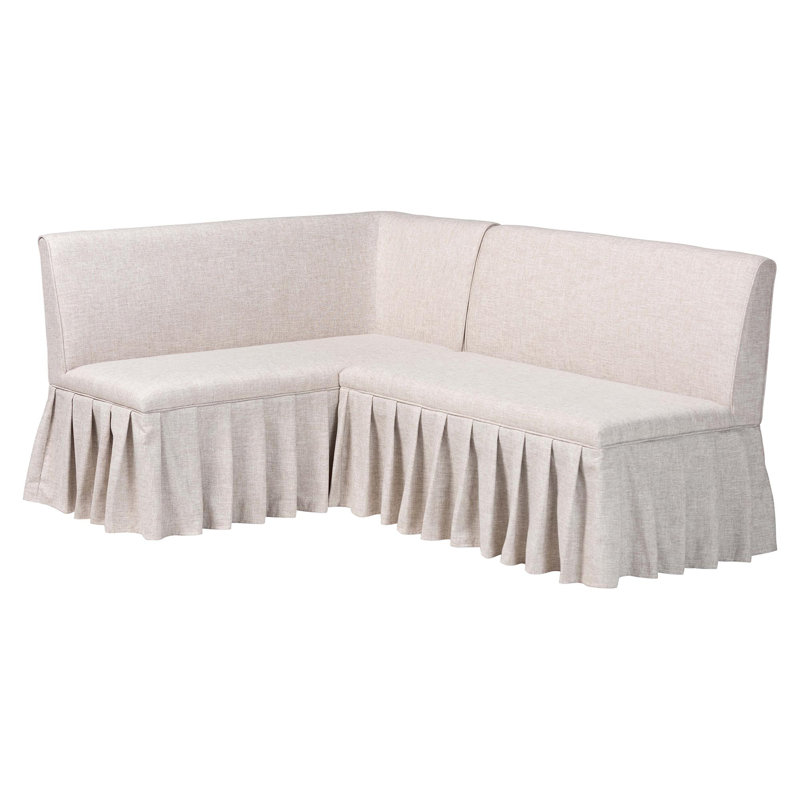 Baxton Studio Bryna 2-Piece Fabric Upholstered Dining Nook Bench Set - Corner Kitchen Banquette Seating With Skirted Base, L-Shaped Breakfast Nook For Small Spaces, Beige