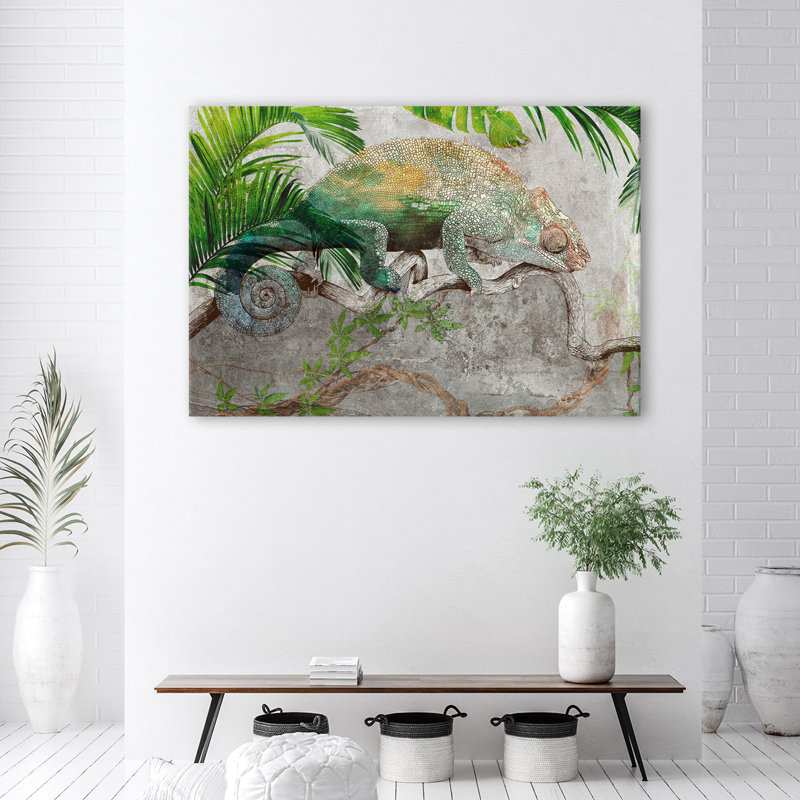 Chameleon On A Jungle Branch - No Frame Print on Canvas