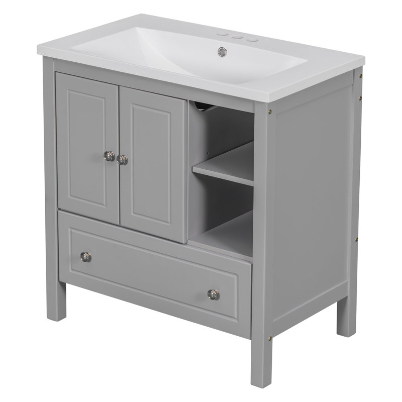 Meuble-lavabo 30 po avec lavabo en céramique, Gris