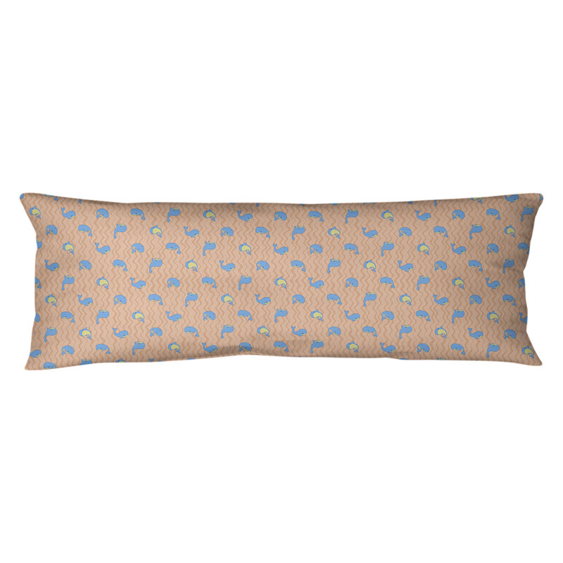 Coussin lombaire baleines, Orange / Bleu, Bourre en polyester, Microfibre