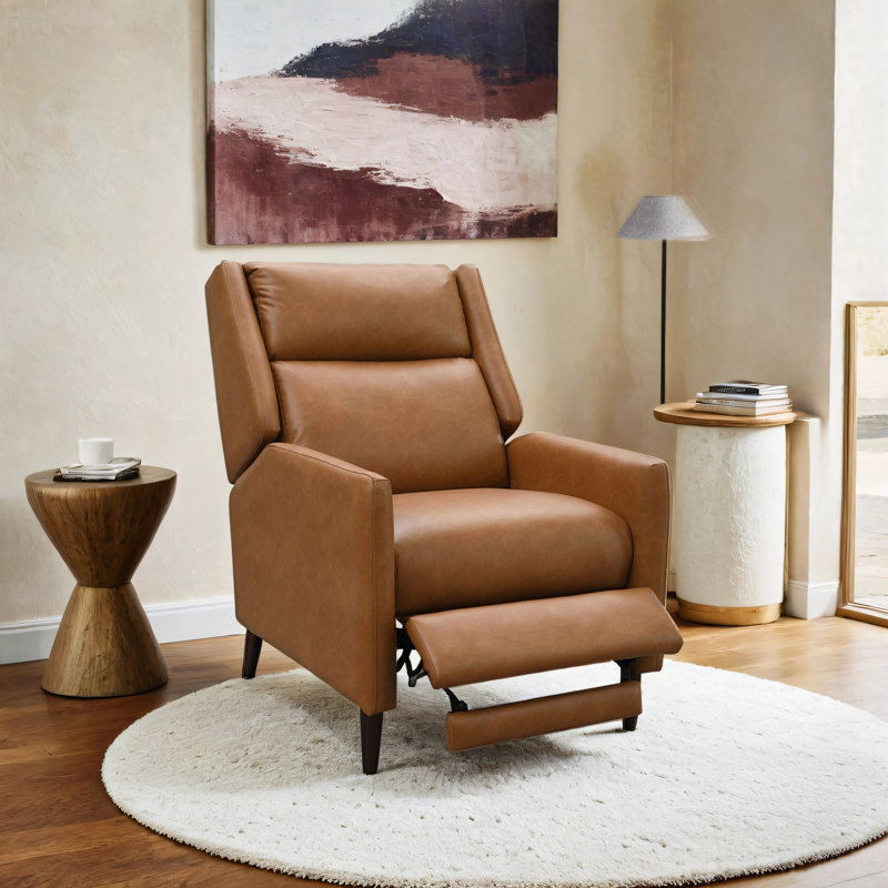 Fernando High Back Push-Back Manual Recliner, Brown Faux Leather