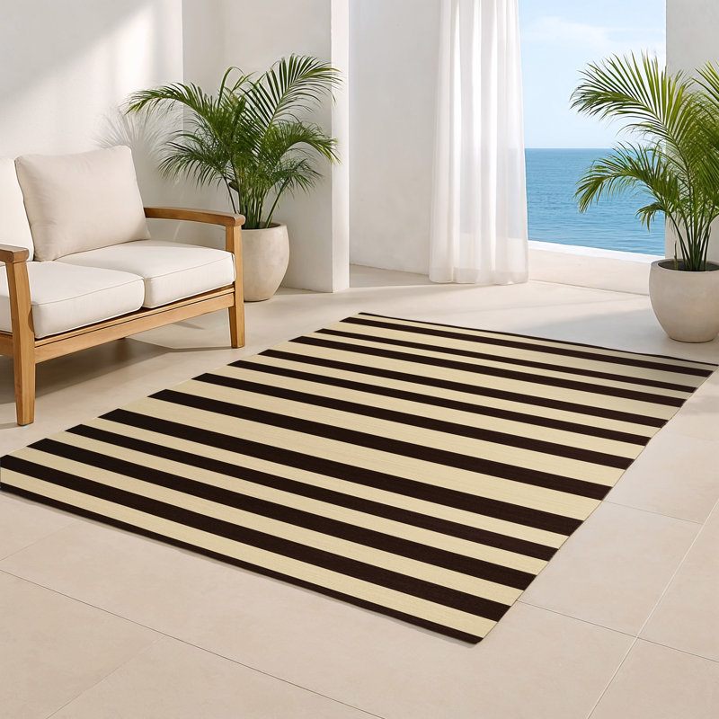 HorizontalStripes Beige Indoor and Outdoor Area Rug, Rectangle 8' x 10'