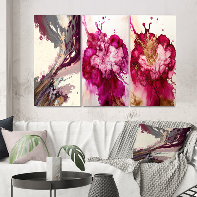 «Celebration In Raspberry Blush», 3 pièces sur toile