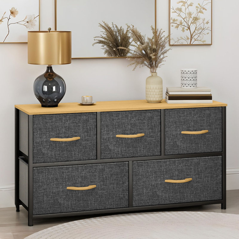 Kathiria 39.4"W 5 Drawer Small Dresser, Medium Gray