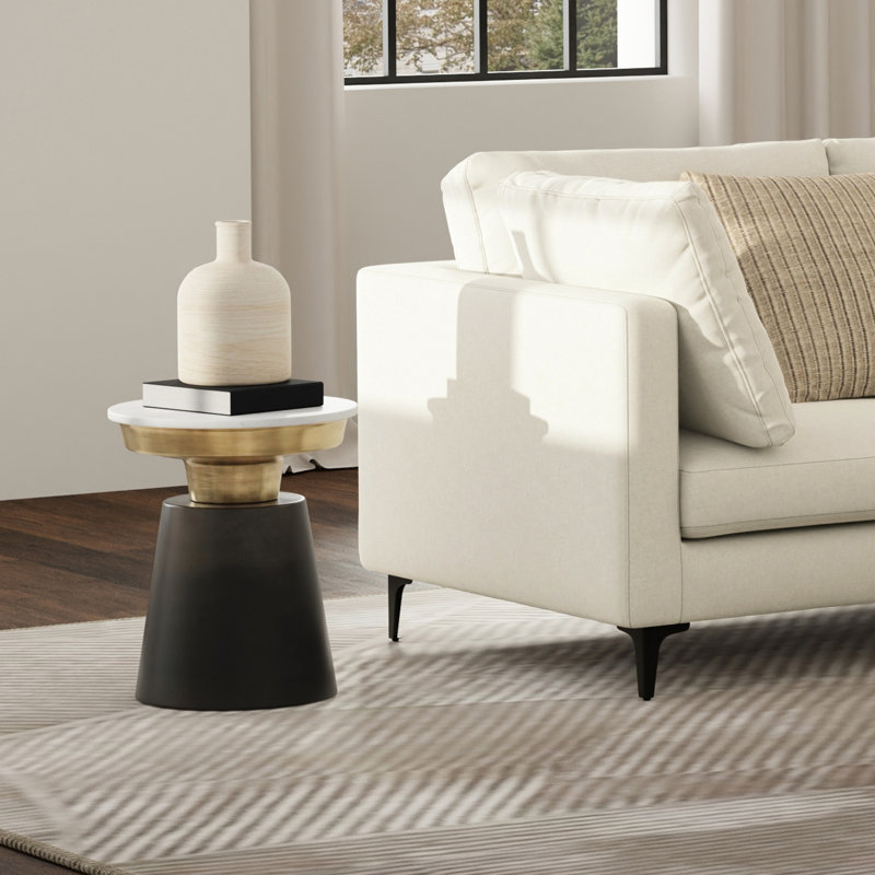 Jaxine 16"W Round Side Table with Genuine Marble Top and Metal Base