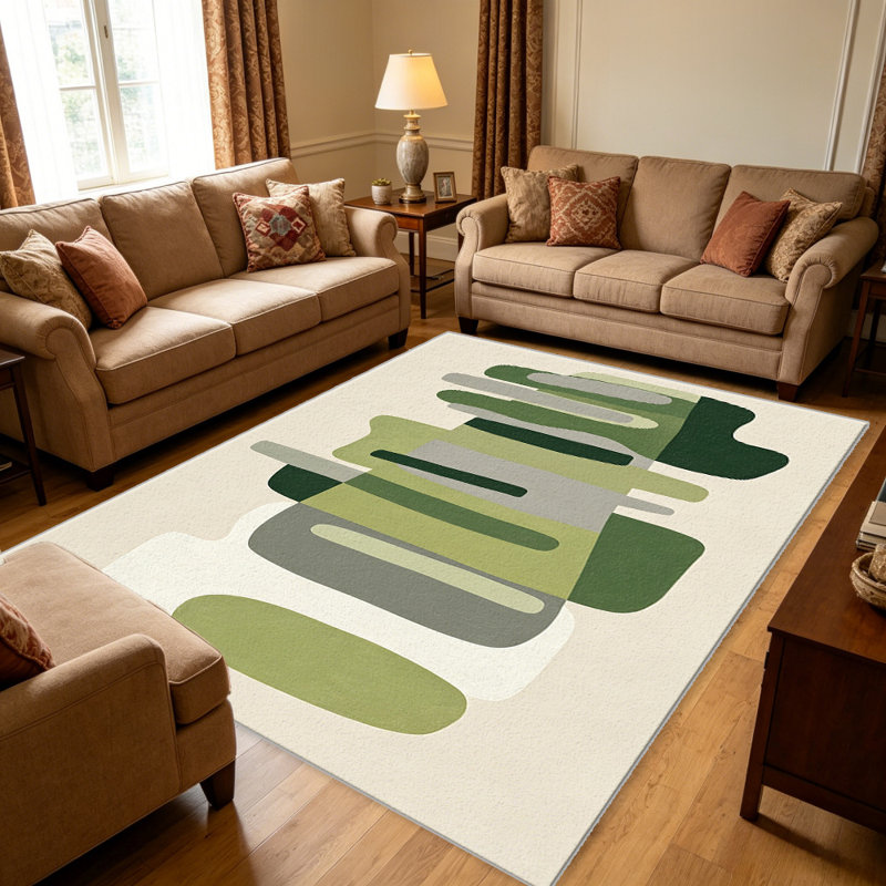 Green Mid-Century Abstract carpet-easy to clean, machine-washable, soft and comfortable; suitable for door mats, kitchens, living rooms, bedrooms, corridors, and laundry areas. Easy to clean, durable carpet for home decoration.