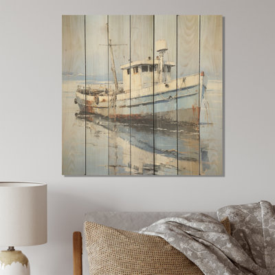 «Tranquil Waters Fishiing Boat» - Bateau sur impression sur bois