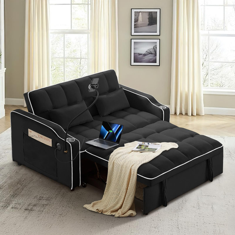 Canapé futon convertible 3-en-1 en velours, Noir