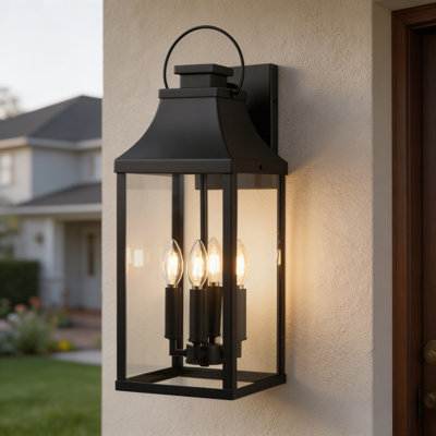 4-light 25.5'' H Large Outdoor Wall Lantern, Modern Industrial Wall Sconce With Tempered Glass, Waterproof Exterior Lighting For Porch, Patio, Front Door