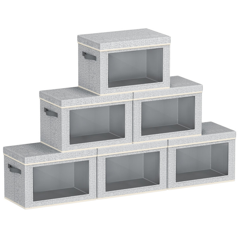 Grands bacs de rangement avec couvercles - cubes de rangement en tissu avec fenêtre, bacs pliables pour les vêtements, grands paniers pour chambre à coucher, dortoir, bureau, paquet de 6