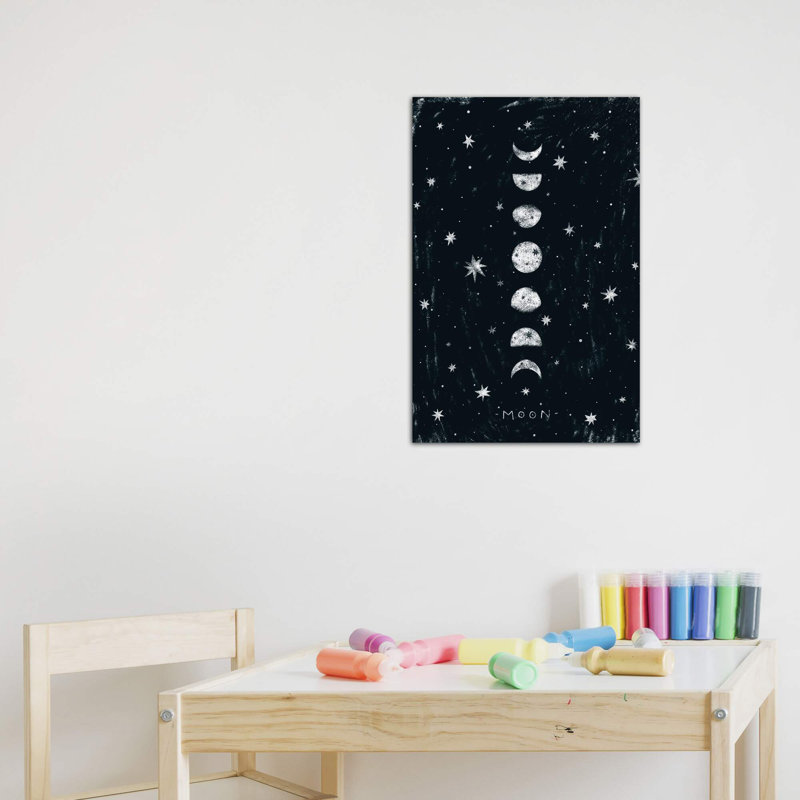 Phases de lune - impression d'art graphique, H 26 po x l 18 po x 1,5 po, Pas de tapis, Toile tendue