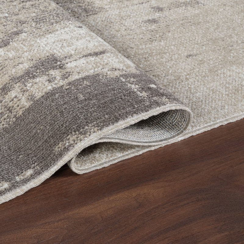 Machine Washable Liam Gray/Beige Rug, Rectangle 4' x 6'