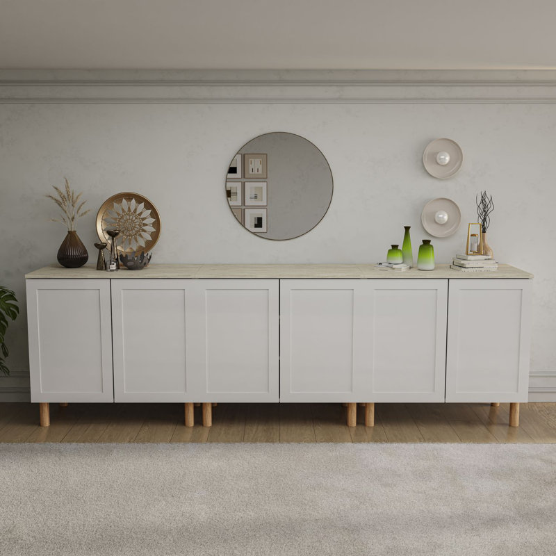 Sideboard, White/Traverten, 3-piece set