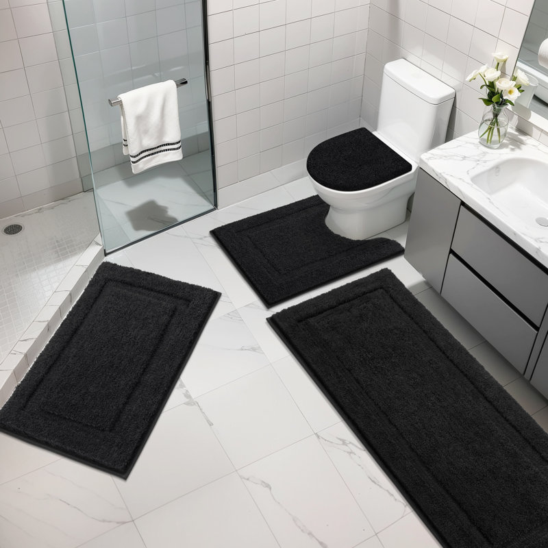 Ensemble de tapis de bain en microfibre 4 pièces avec envers antidérapant, Noir