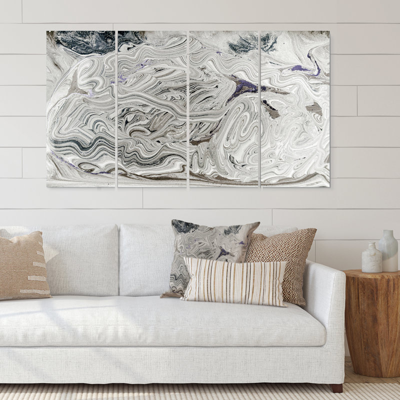 Marble liquid art in shades of grey I - 4 pièces, impression sur toile tendue