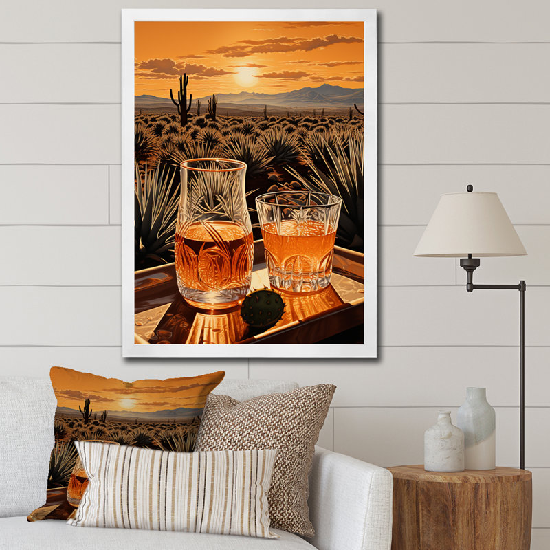 Orange orange, art mexicain, tequila, lever de soleil - reproduction d'art sur toile encadrée, H 32 po x l 16 po x P 1 po