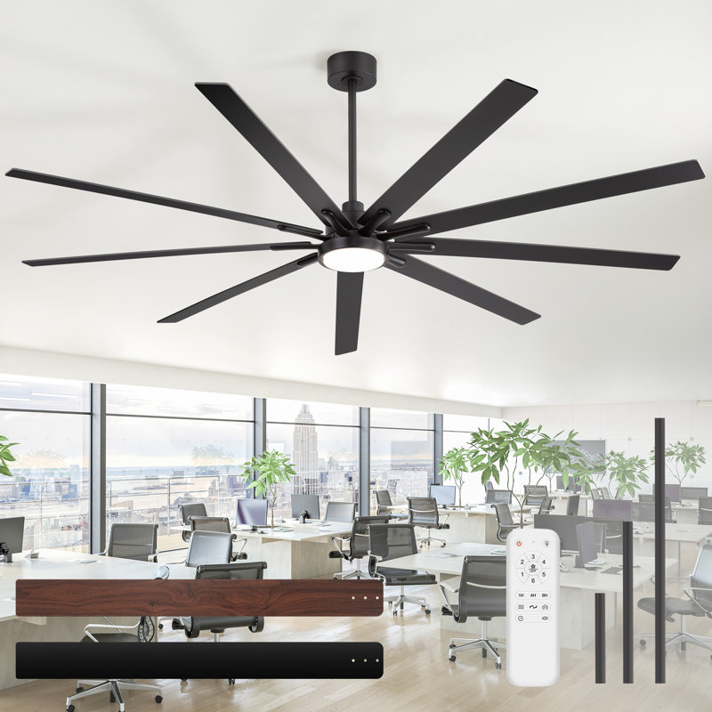 84 Inch Industrial DC Motor Ceiling Fan, Large Ceiling Fan With 8 Reversible Blades, 3 Downrods, 6-Speed Remote Control, Home Or Commercial Ceiling Fans For Porch/Garage/Shop, Black