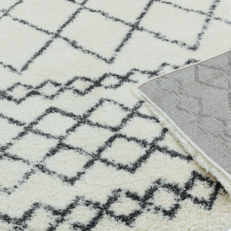 Manilow Tribal Shaggy Cream/Grey Area Rug, Rectangle 160 x 230cm