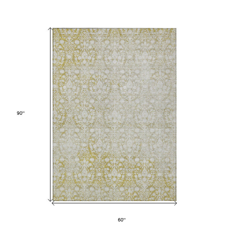 Tapis damassé intérieur lavable doré 5 pi x 8 pi