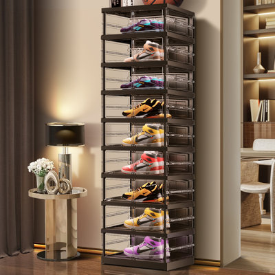 18 Pair Plastic Stackable Shoe Storage Cabinet For Entryway Easy Assembly