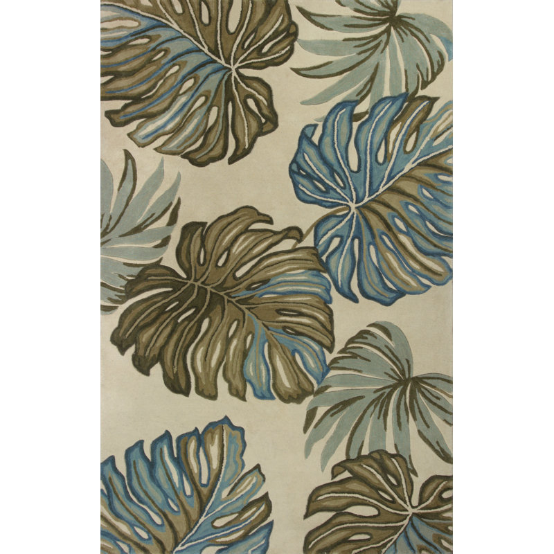 Tapis ivoire en laine touffeté à la main à motif floral Murray, Rectangle 7 pi 9 po x 9 pi 6 po