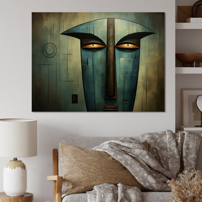 Vert et bleu mystique masque africain Songye Power - Masque africain, art mural