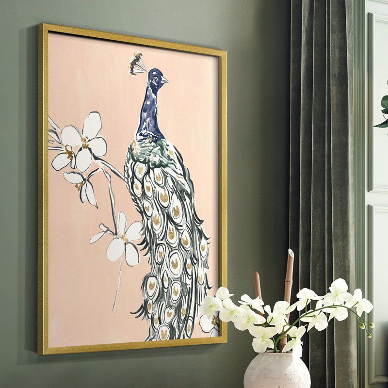 «Peacock in Gold III», reproduction encadrée - bois massif, H 28 po x l 22 po