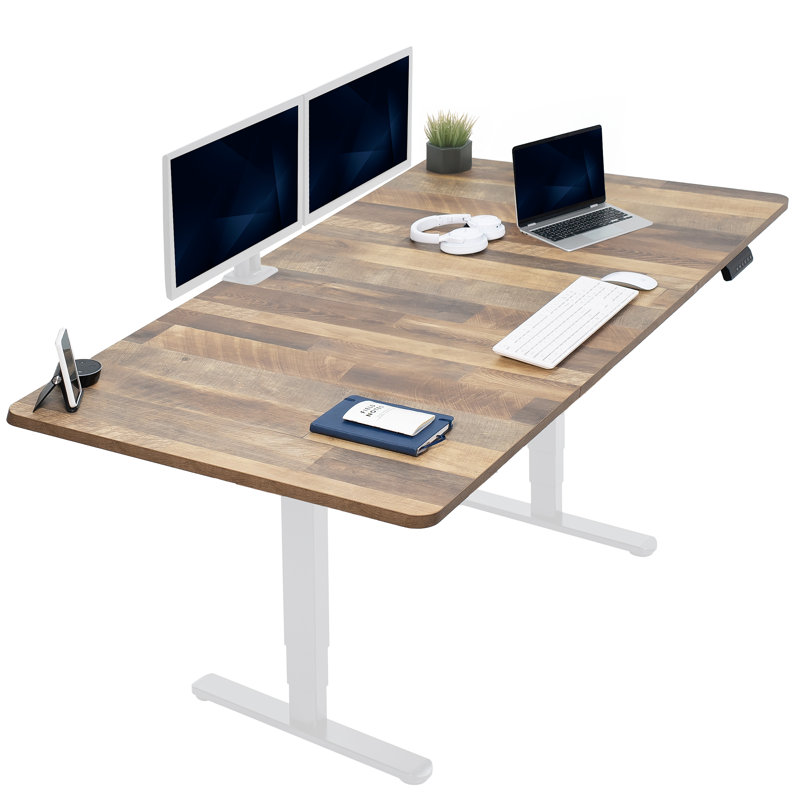 Electric 71" x 30" Stand Up Desk Workstation, 2B7B Series, Wood/White, 25.4'' H x 71" W x 36'' D