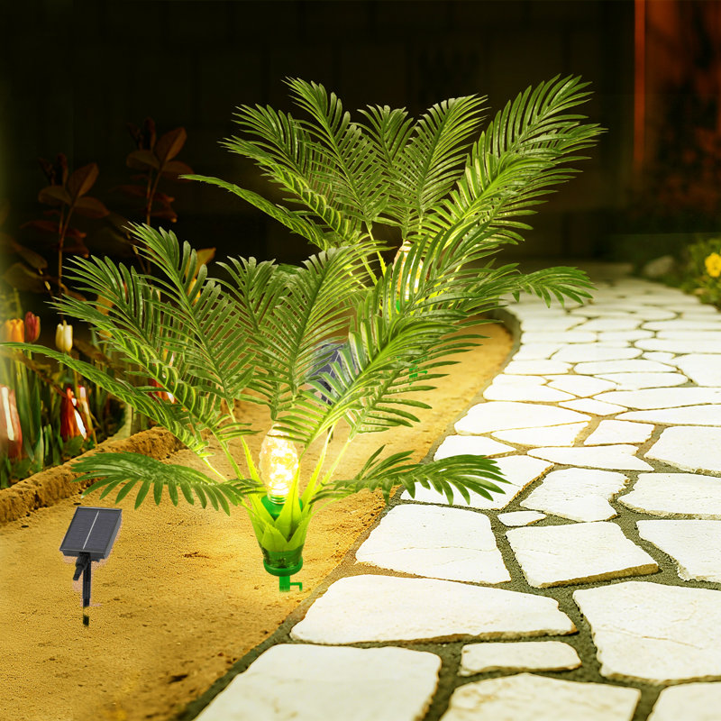 2-Pack Ground Plug Solar Palm Tree Lights