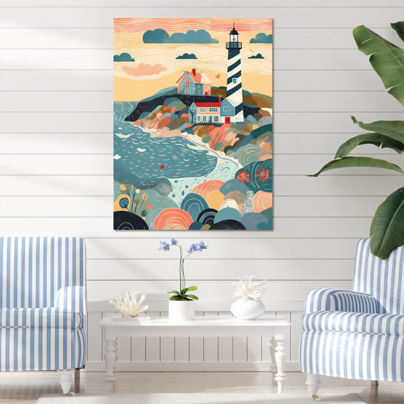Phare côtier V - décoration murale bord de mer, H 32 po x l 24 po x P 1 po, Toile tendue