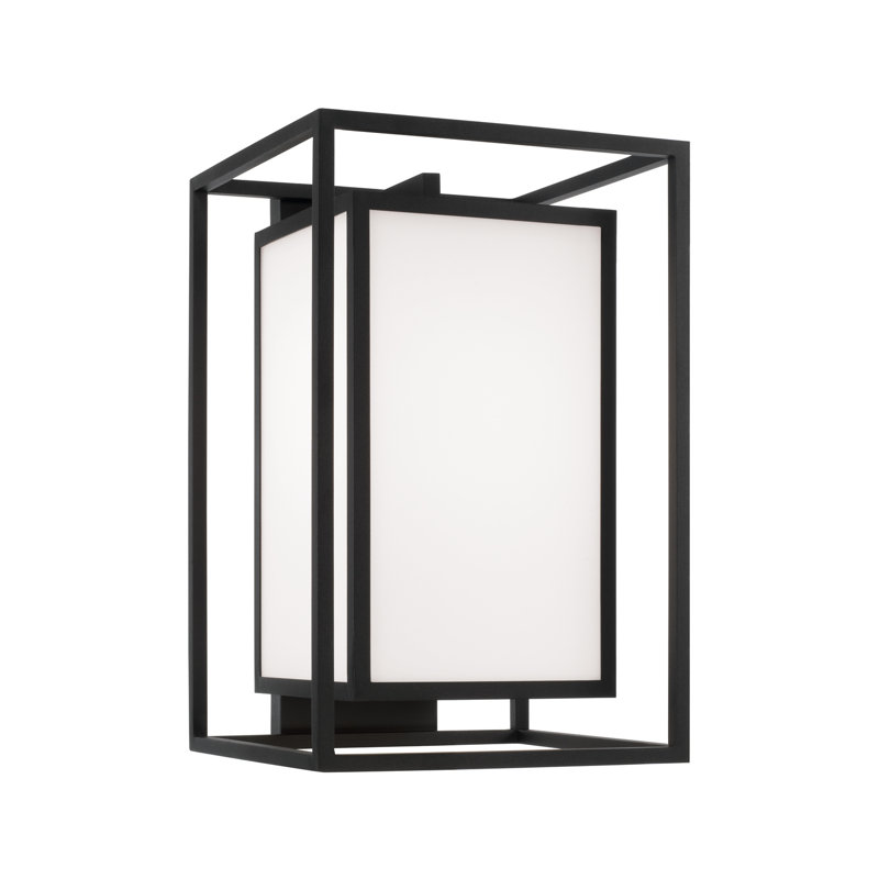 1-Light Outdoor Modern Square Rectangle Wall Lantern in Black with Soft White Glass, 19.5" H x 12.5" W x 13.5" D