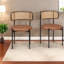 Modern Brown Dining Chairs, Faux Leather With Rattan Back For Home And Restaurant