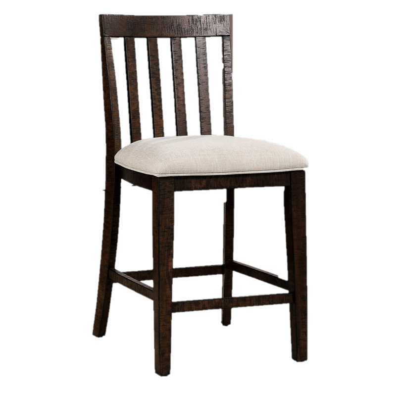 2 pièces de chaises de salle à manger à hauteur de comptoir de style rustique, dossier en lattes de chêne, chaise rustique beige à motif de coussins, 2 pièces, coussin en tissu, dossier
