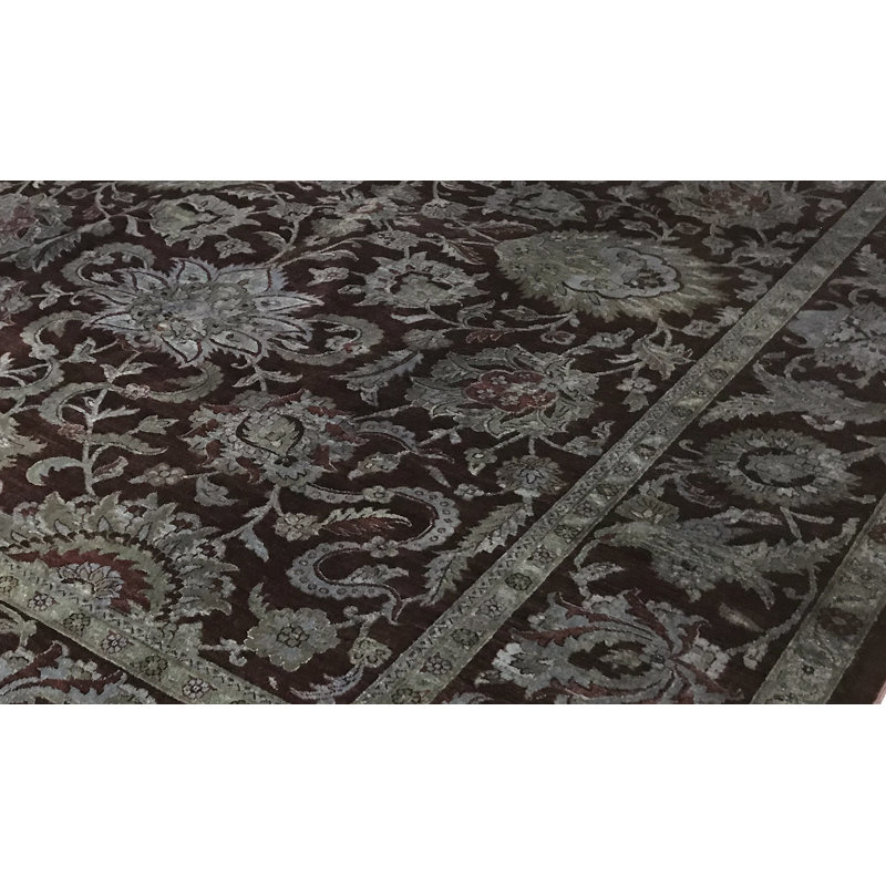 Tapis rouge foncé et beige noué à la main de haute qualité
