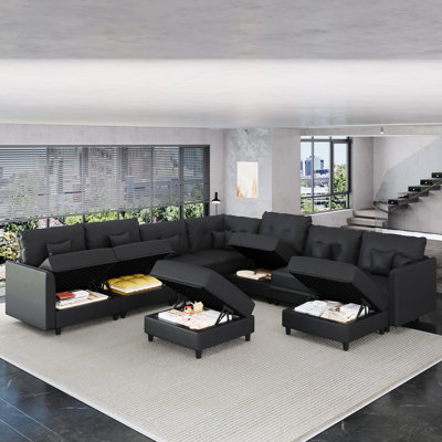 U Shaped  8 Seat Oversized  Modular Sectional Sofa Sectional Couch with Storage ottoman Dark Grey