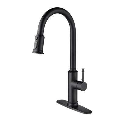 Kitchen Faucet With Pull Out Spray - Matte Black: Stainless Steel, 360 Rotatable Nozzle, Corrosion Resistance Coating Treatment Finish, Single Handle Water Discharge Adjustment Functionality Black