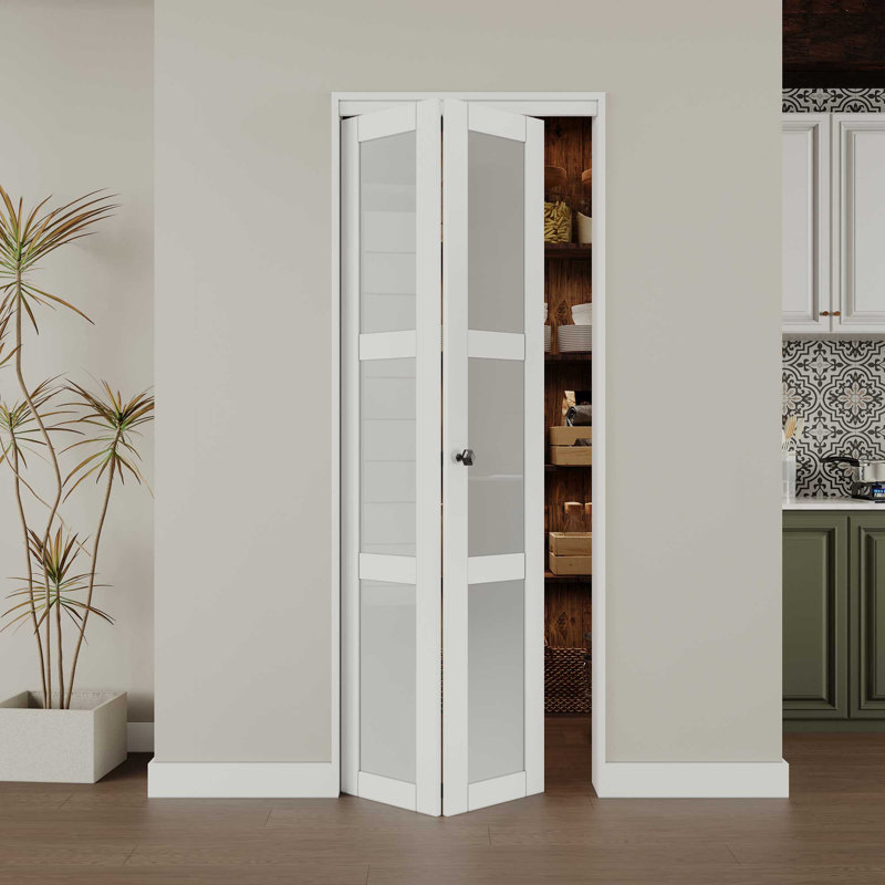 30 in x 80 in White Finished MDF Bi-Fold Door with Frosted Glass