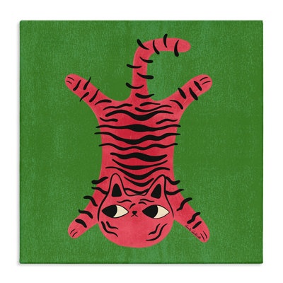 Funky Retro Cat Pink Canvas Wall Art by Carrie Cantwell