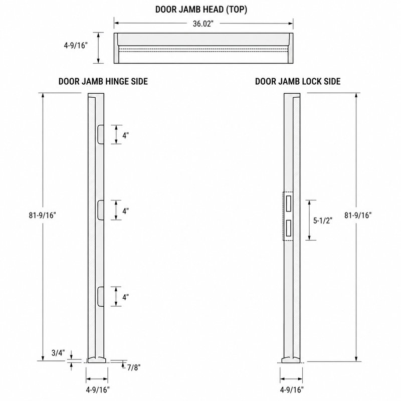 Cadre de porte d'entrée en vinyle blanc 36 po x 80 po - Intérieur, cadre de porte 4-9 / 16 po, Droite