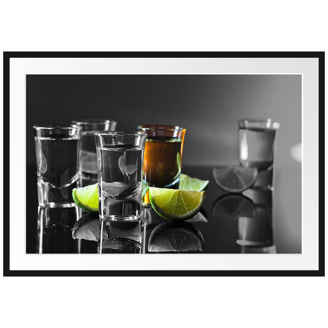 Gerahmtes Poster Tequila Shots mit Limetten