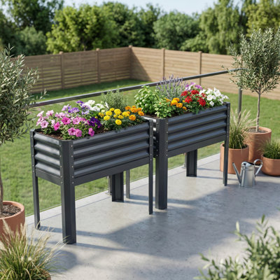 Raised Garden Bed with Legs, Galvanized Metal Elevated Planter Box for Vegetables & Flowers