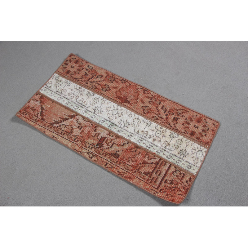 Handcrafted Turkish Vintage Patchwork Rug in Antique Style With Red Hues Ideal for Small Spaces and Adding Charm to Your Floor Decor